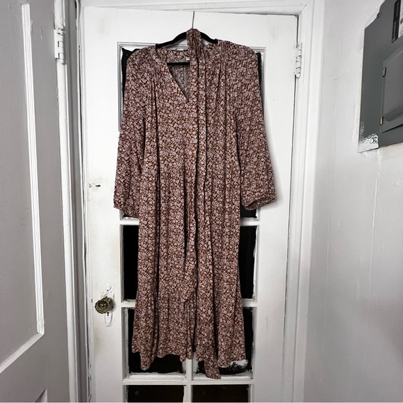 Xmas sale! GAP Splitneck Midi Dress, Size XL, Brown Ditsy Floral, Tie Waist - Picture 9 of 14